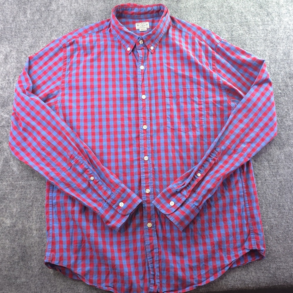 J Crew Shirt Large Red‎ Blue Check Long Sleeve Button Down Cotton Pocket